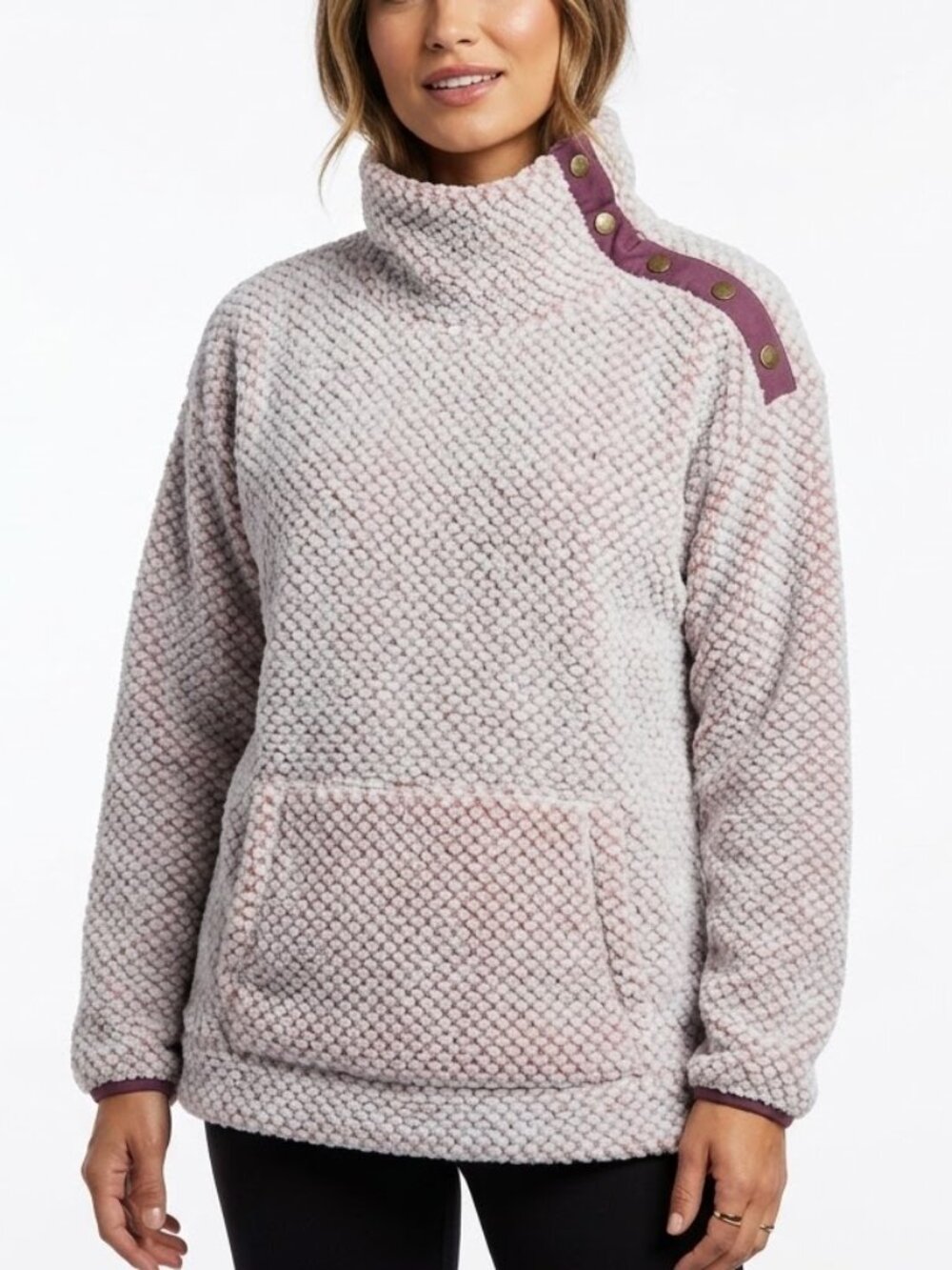 St. John’s Bay Gorpcore Sherpa Snap Neck Pullover Textured Mauve Fleece M